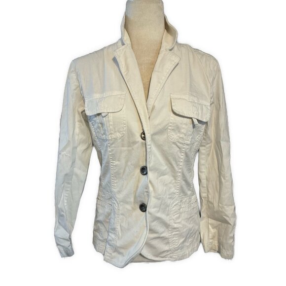 chicos white cargo long sleeve button down Light jacket 0 Xxs Xs - Picture 1 of 4